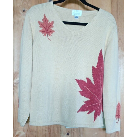 Christopher & Banks Sweaters - CHRISTOPHER & BANKS Women's Medium Fall Leaf Design Sweater Hand Embroidered Y2K